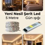 Yeni Nesil Şerit Led Seti ◆ 5 Metre Günışığı Led + 5 Amper 60 W Slim Trafo