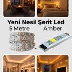 Yeni Nesil Şerit Led Seti ◆ 5 Metre Amber Led + 5 Amper 60 W Slim Trafo